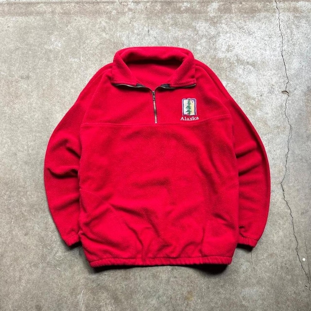 Vintage 90s embroidered Red Alaska fleece quarter zip up Size men's Large